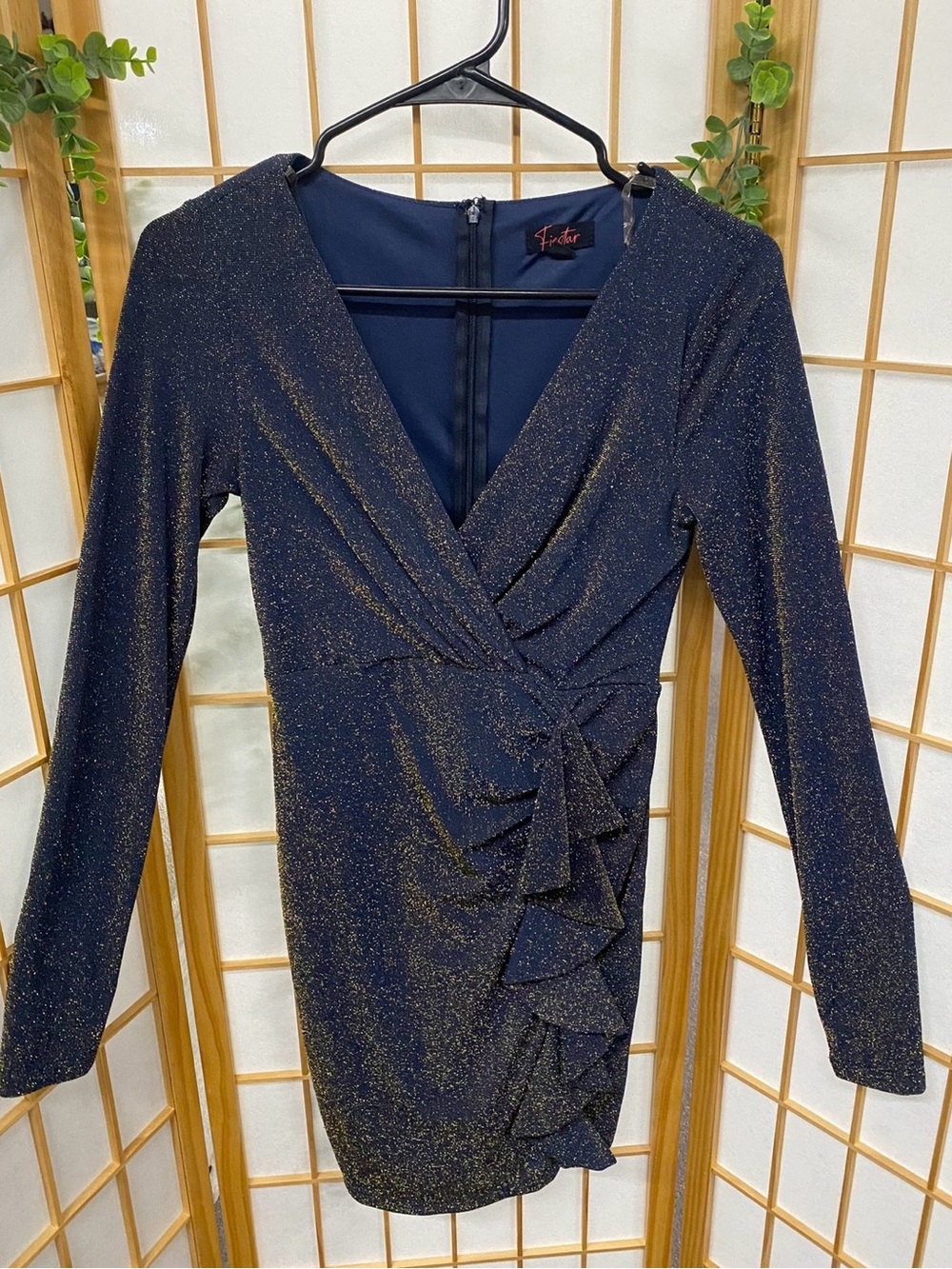 Five Star Navy with Gold Lurex Ruffle Wrap Dress